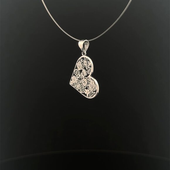 925 Sterling Silver Pendant Heart Flower - Picture 6 of 7